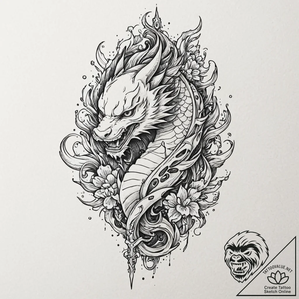 Tattoo sketch, dematerializing dagger, an orn... - tattoo sketch (№1752403895_0, 13.07.2025 10:51) — tattoovalue.net