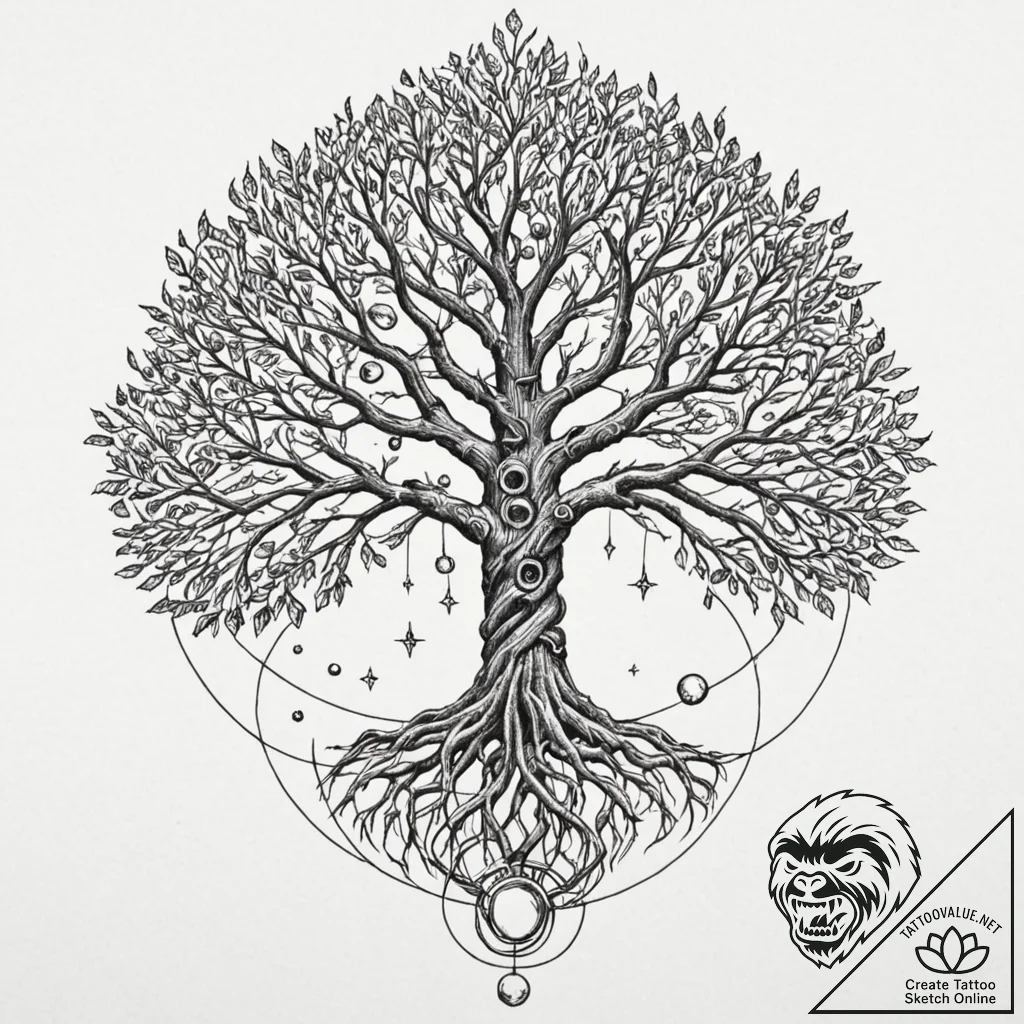 Tattoo sketch, yggdrasil's yield of data, a m... - tattoo sketch (№1752403980_0, 13.07.2025 10:53) — tattoovalue.net