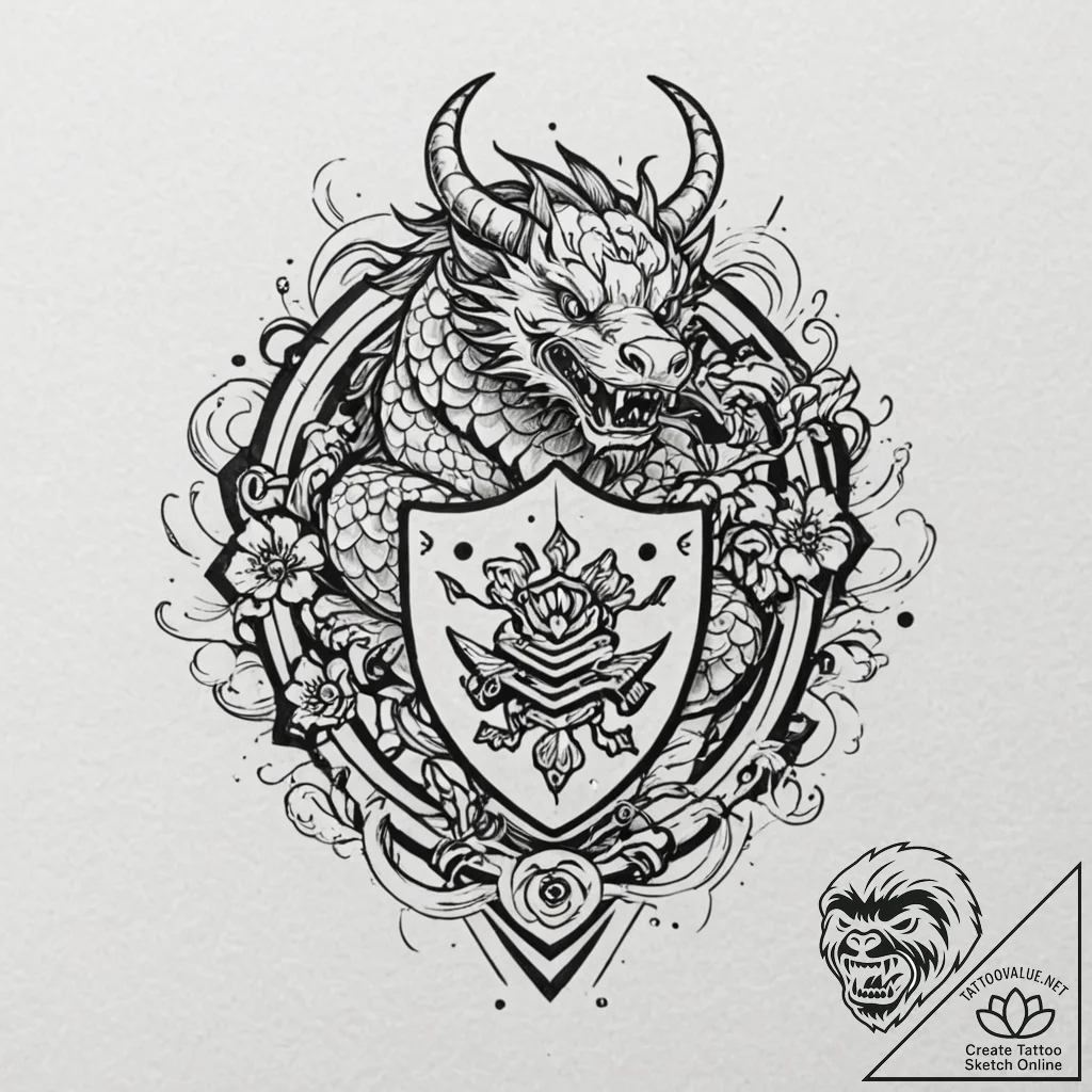Tattoo sketch, keyboard warrior's crest, a sh... - tattoo sketch (№1752405121_0, 13.07.2025 11:12) — tattoovalue.net