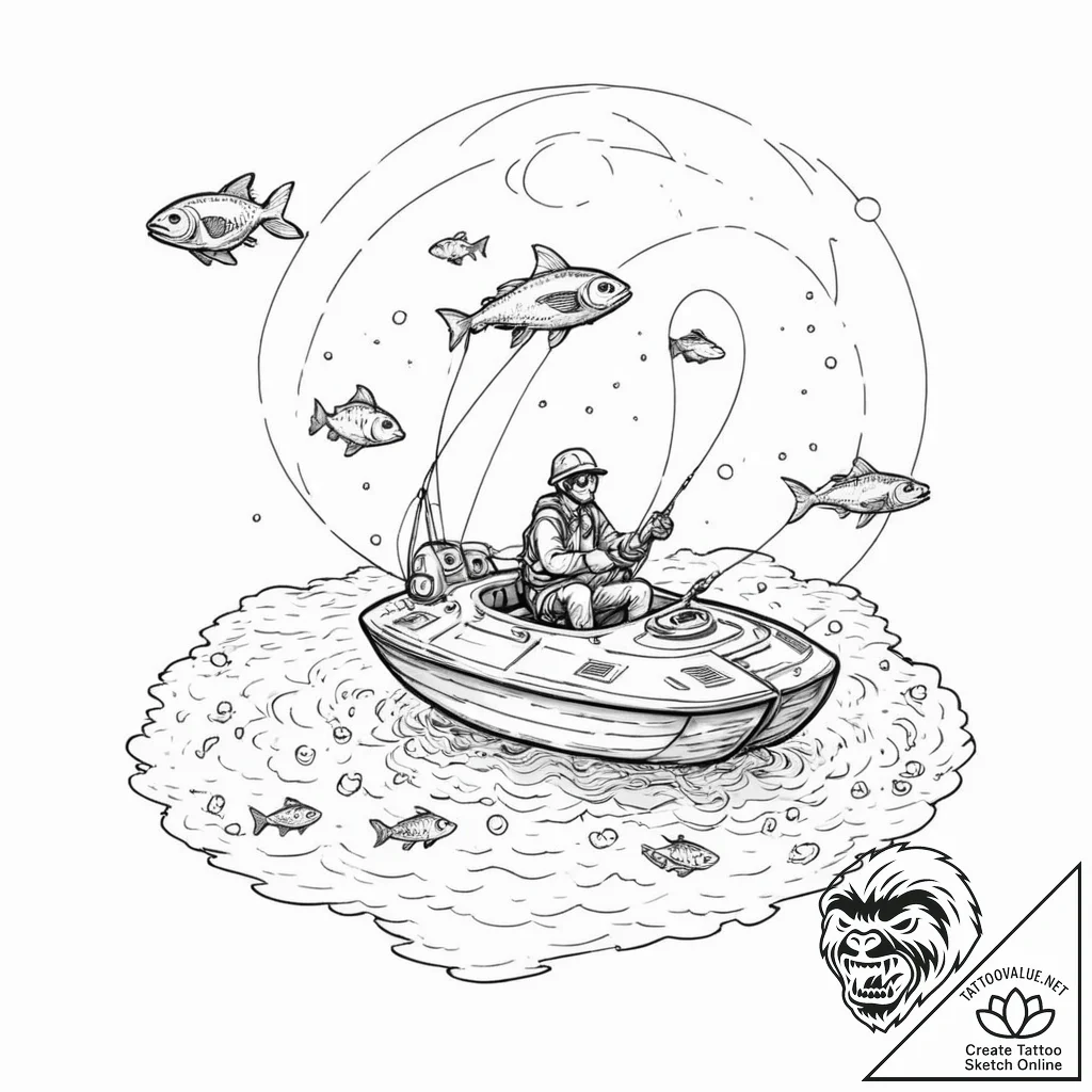 Tattoo sketch, future fisherman, a lone fishe... - tattoo sketch (№1752405284_0, 13.07.2025 11:14) — tattoovalue.net