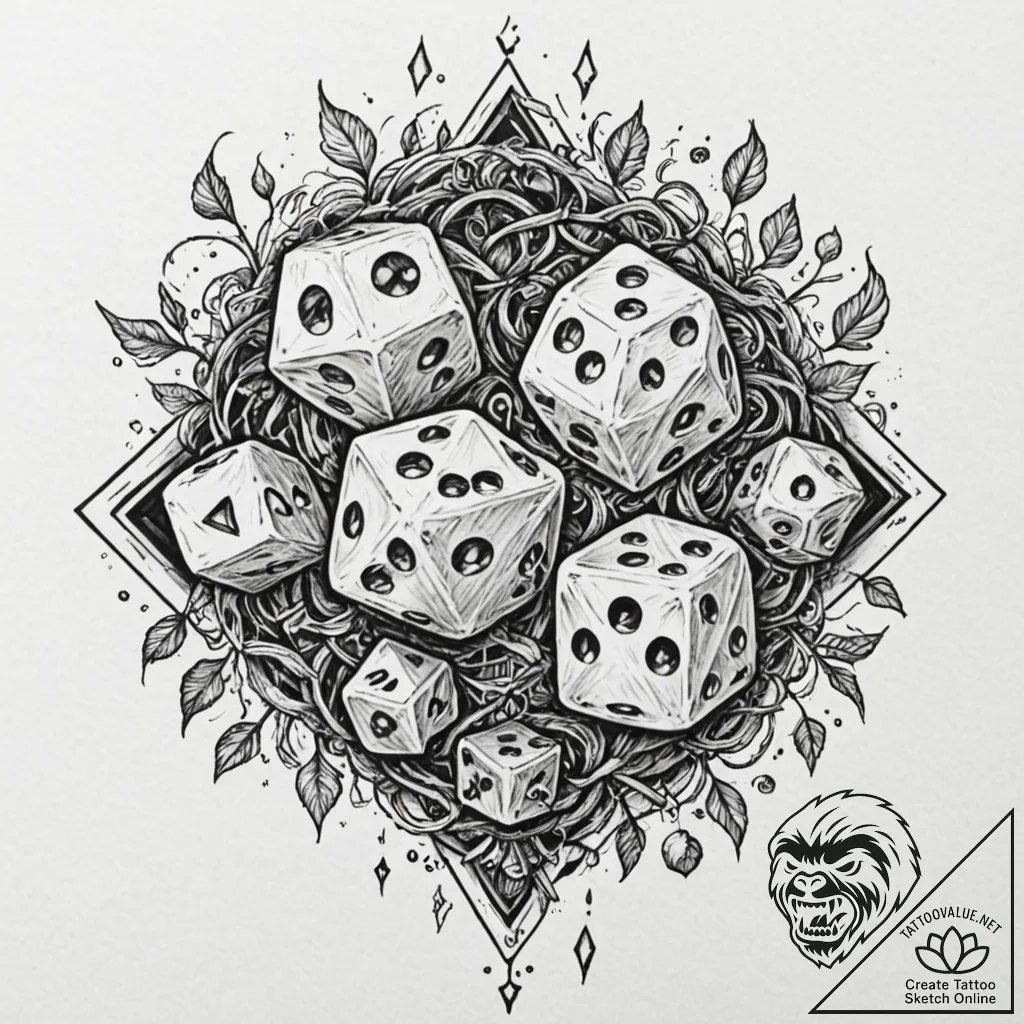 Tattoo sketch, dice of destiny, a pair of tra... - tattoo sketch (№1752405692_0, 13.07.2025 11:21) — tattoovalue.net