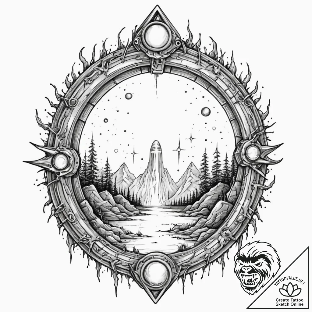 Tattoo sketch, xenodochial portal to the unkn... - tattoo sketch (№1752405774_0, 13.07.2025 11:22) — tattoovalue.net