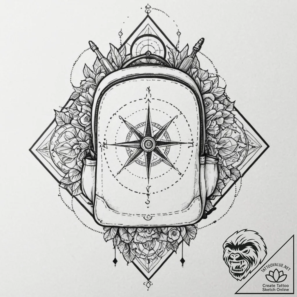 Tattoo sketch, backpack filled with adventuro... - tattoo sketch (№1752407002_0, 13.07.2025 11:43) — tattoovalue.net