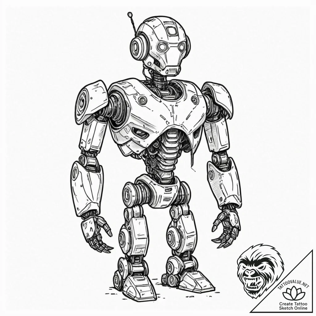 Tattoo sketch, wounded robot, healing energy,... - tattoo sketch (№1752407424_0, 13.07.2025 11:50) — tattoovalue.net