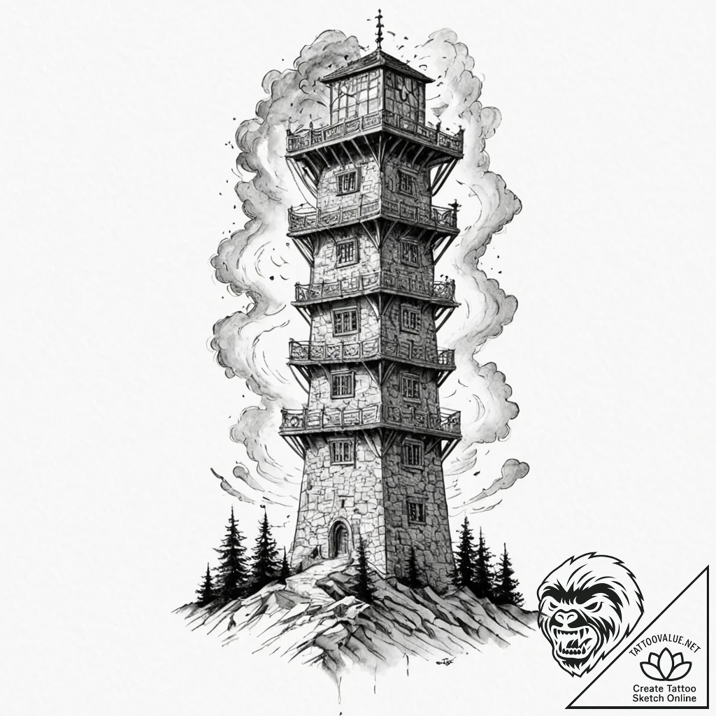 Tattoo sketch, uplink tower to the subconscio... - tattoo sketch (№1752407510_0, 13.07.2025 11:51) — tattoovalue.net