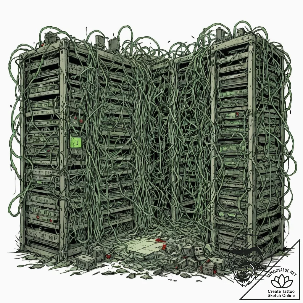 Tattoo sketch, zombie data server farm, a dar... - tattoo sketch (№1752407595_0, 13.07.2025 11:53) — tattoovalue.net