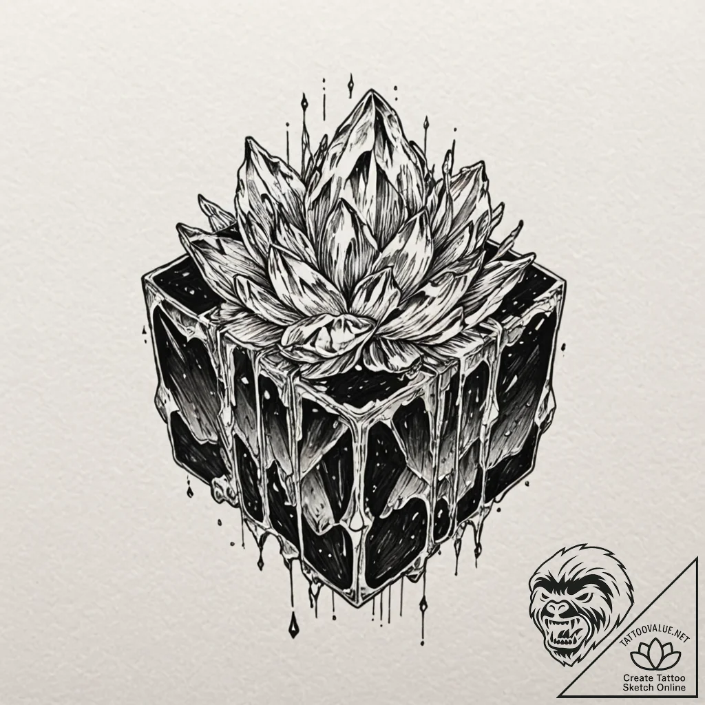 Tattoo sketch, ice-bound data crystal, a larg... - tattoo sketch (№1752408454_0, 13.07.2025 12:07) — tattoovalue.net