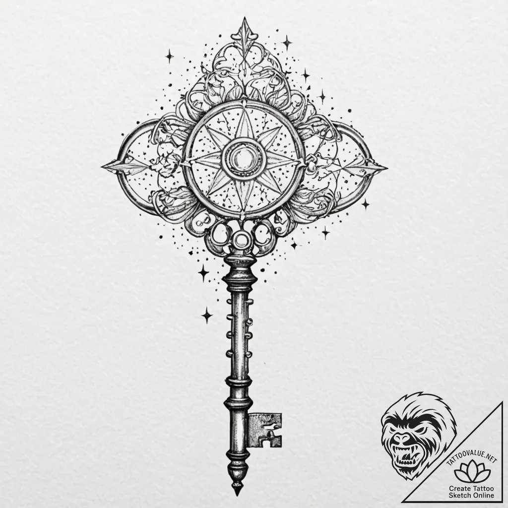 Tattoo sketch, key to the cosmos, an ornate,... - tattoo sketch (№1752408626_0, 13.07.2025 12:10) — tattoovalue.net