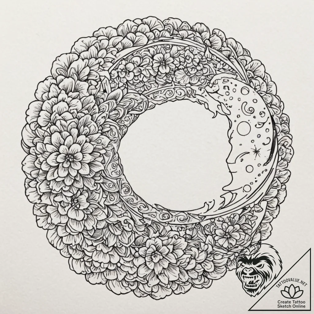 Tattoo sketch, kaleidoscope moon, a crescent... - tattoo sketch (№1752408797_0, 13.07.2025 12:13) — tattoovalue.net