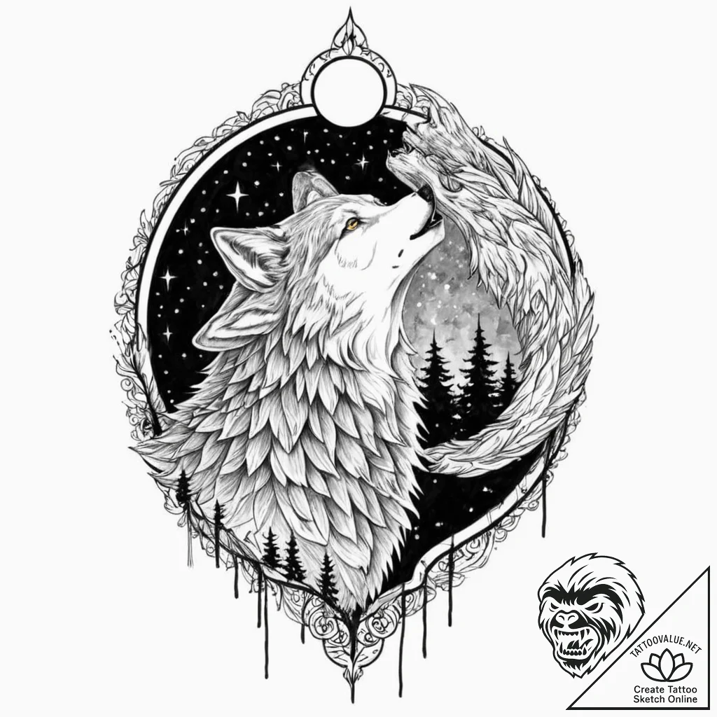 Tattoo sketch, wolf of wilderness, digital ho... - tattoo sketch (№1752409734_0, 13.07.2025 12:28) — tattoovalue.net