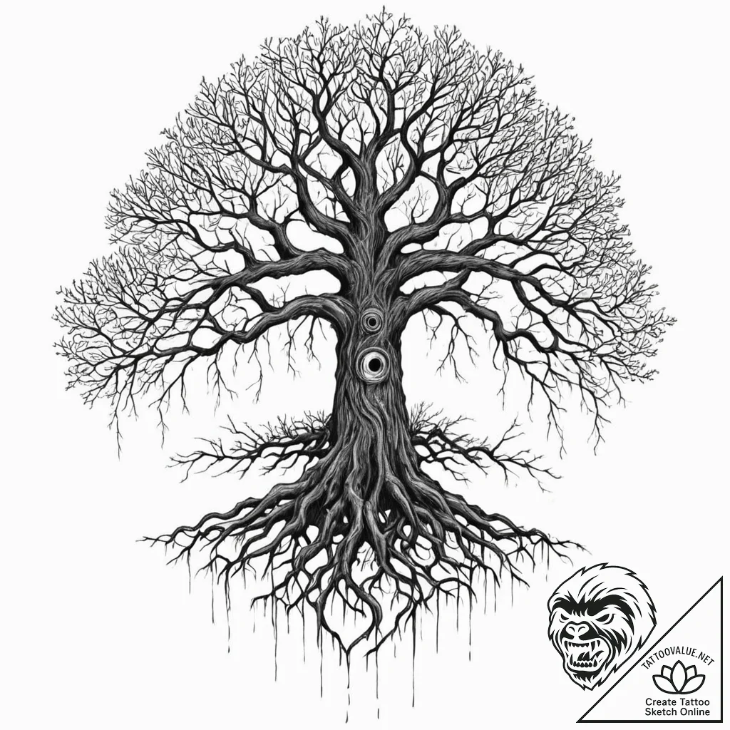 Tattoo sketch, yggdrasil's roots, dark networ... - tattoo sketch (№1752410156_0, 13.07.2025 12:35) — tattoovalue.net