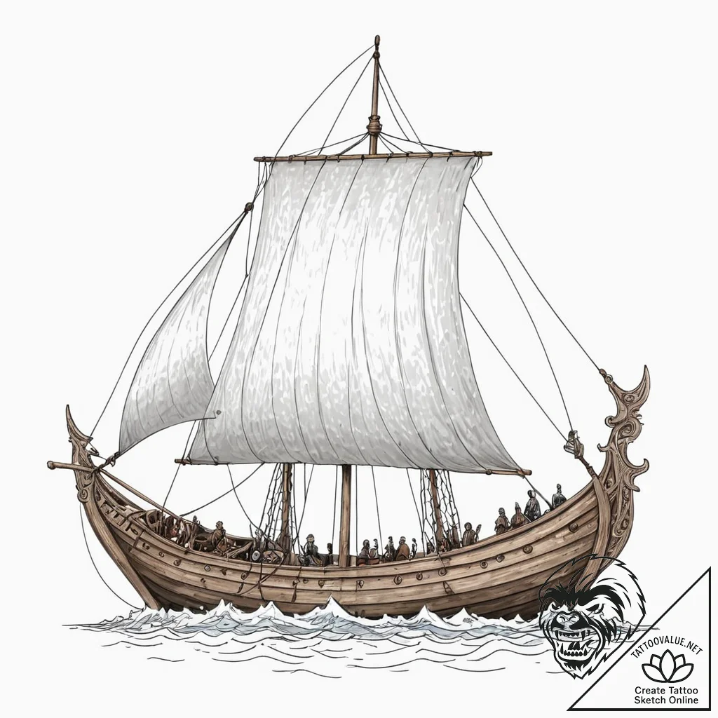 Tattoo sketch, viking ship, data sails, a tra... - tattoo sketch (№1752410325_0, 13.07.2025 12:38) — tattoovalue.net