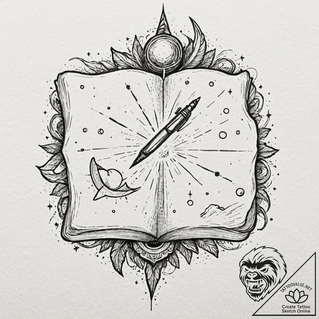 Tattoo sketch, maverick mapmaker's quill, an... - tattoo sketch (№1752410408_0, 13.07.2025 12:40) — tattoovalue.net