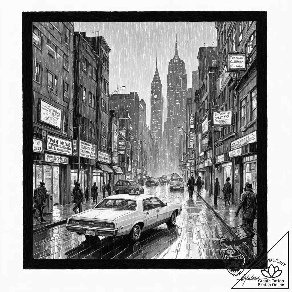 Tattoo sketch, neon noir detective's office,... - tattoo sketch (№1752410742_0, 13.07.2025 12:45) — tattoovalue.net