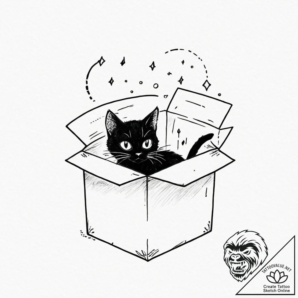 Tattoo sketch, kitty in a quantum box, a whim... - tattoo sketch (№1752416686_0, 13.07.2025 14:24) — tattoovalue.net
