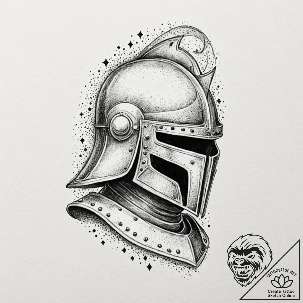 Tattoo sketch, knight's helmet, starlight vis... - tattoo sketch (№1752416915_0, 13.07.2025 14:28) — tattoovalue.net