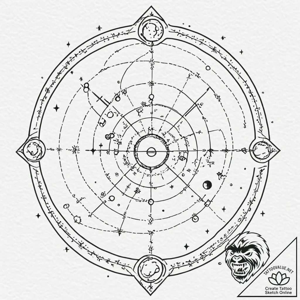 Tattoo sketch, astrological chart as a comple... - tattoo sketch (№1752416998_0, 13.07.2025 14:29) — tattoovalue.net