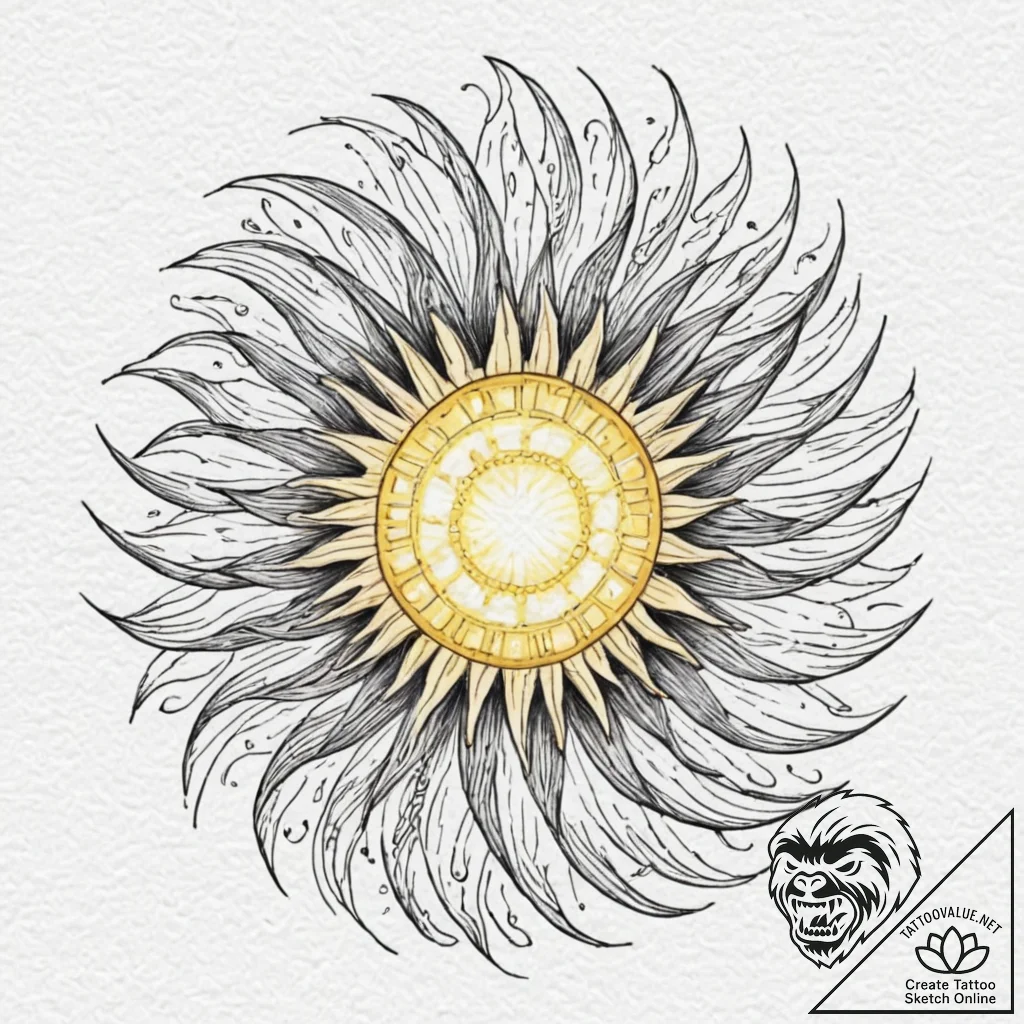 Tattoo sketch, yellow sun, data flares, a sty... - tattoo sketch (№1752417079_0, 13.07.2025 14:31) — tattoovalue.net
