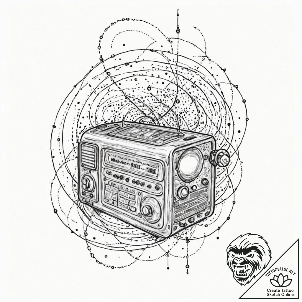 Tattoo sketch, retro-futuristic radio waves,... - tattoo sketch (№1752417417_0, 13.07.2025 14:36) — tattoovalue.net