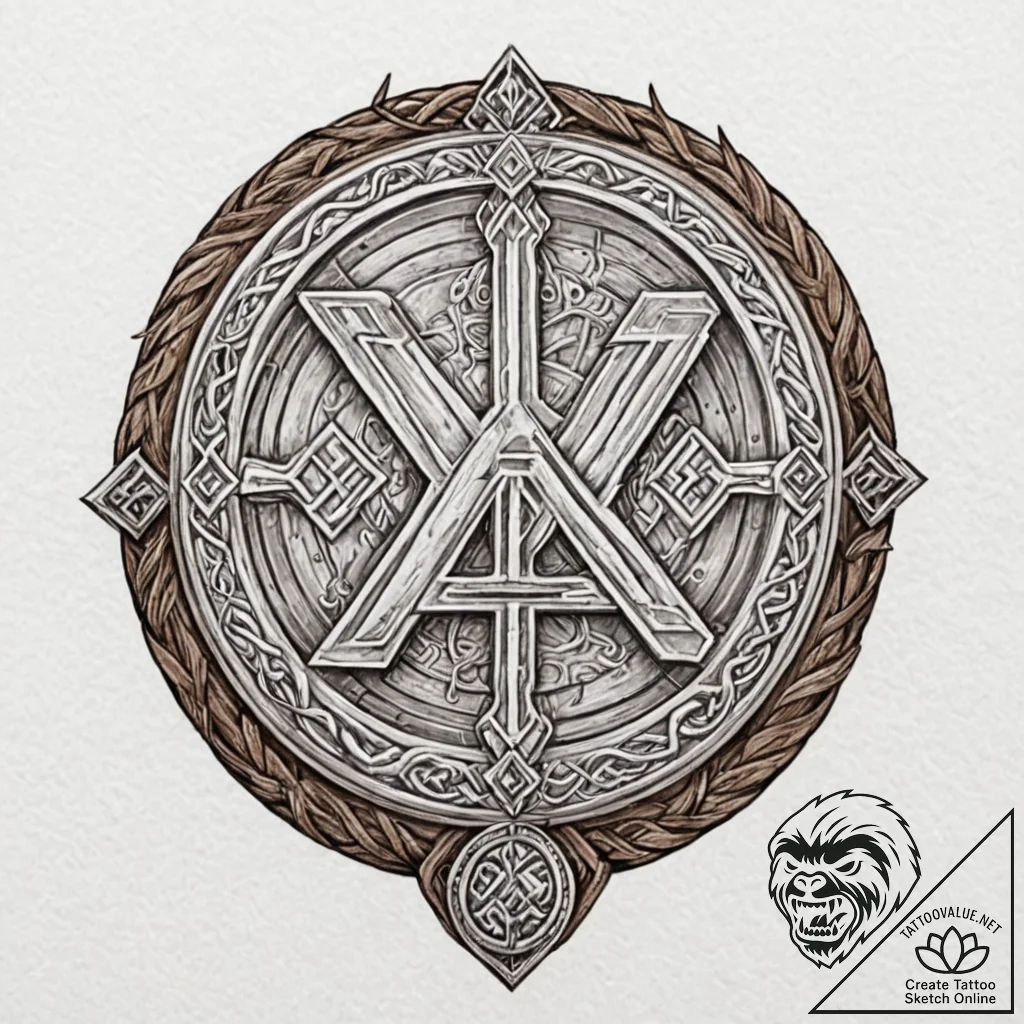 Tattoo sketch, viking shield, holographic run... - tattoo sketch (№1752417746_0, 13.07.2025 14:42) — tattoovalue.net