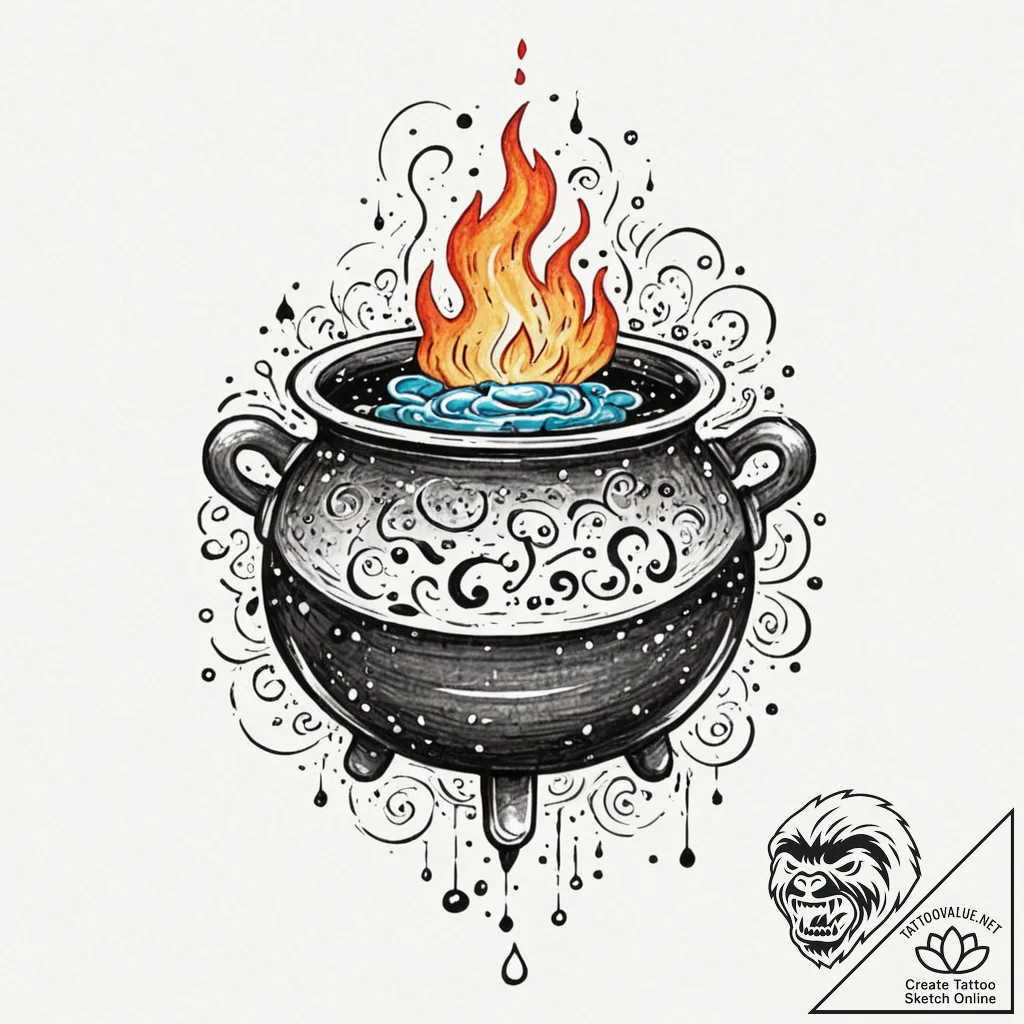 Tattoo sketch, cauldron of creativity: a bubb... - tattoo sketch (№1752417994_0, 13.07.2025 14:46) — tattoovalue.net