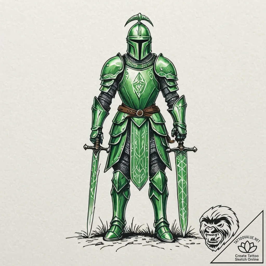 Tattoo sketch, knight of the green code, a po... - tattoo sketch (№1752418760_0, 13.07.2025 14:59) — tattoovalue.net