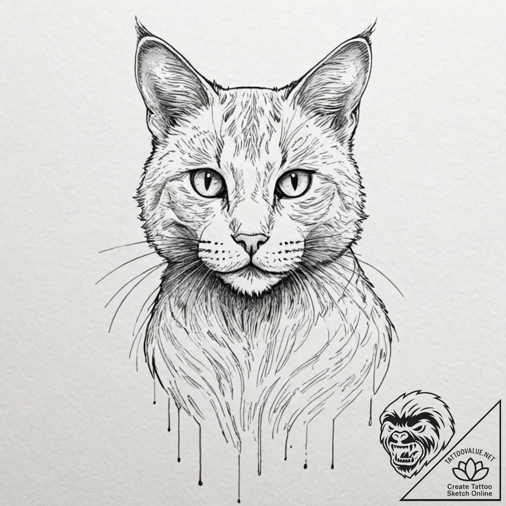Tattoo sketch, cat with holographic fur: a sl... - tattoo sketch (№1752419365_0, 13.07.2025 15:09) — tattoovalue.net