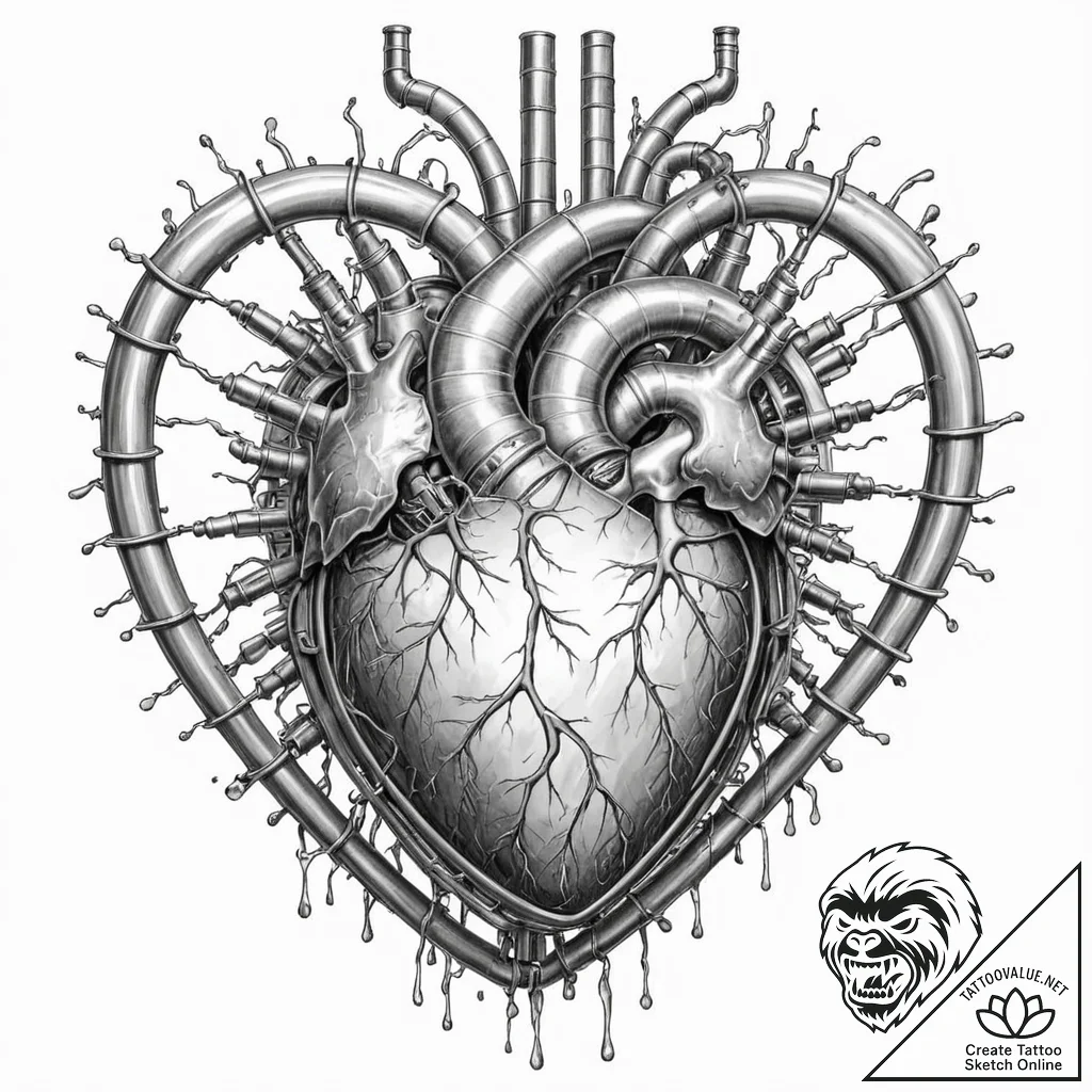 Tattoo sketch, radiant reactor heart, a styli... - tattoo sketch (№1752419449_0, 13.07.2025 15:10) — tattoovalue.net