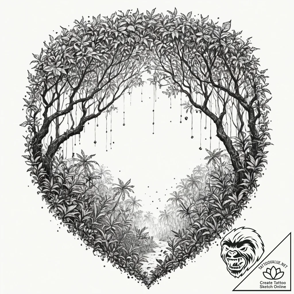 Tattoo sketch, jungle canopy, hidden network,... - tattoo sketch (№1752419536_0, 13.07.2025 15:12) — tattoovalue.net