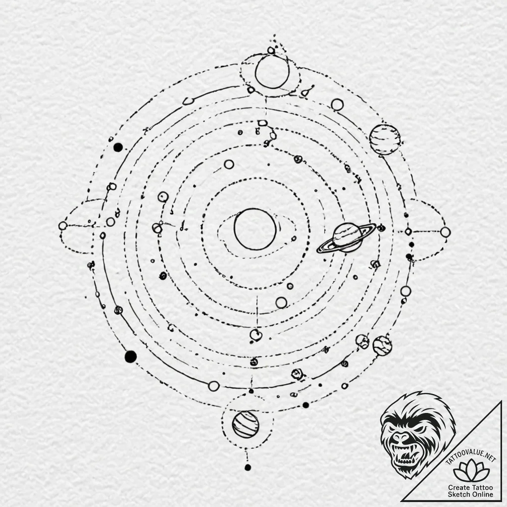 Tattoo sketch, solar system mobile, abstract... - tattoo sketch (№1752419621_0, 13.07.2025 15:13) — tattoovalue.net