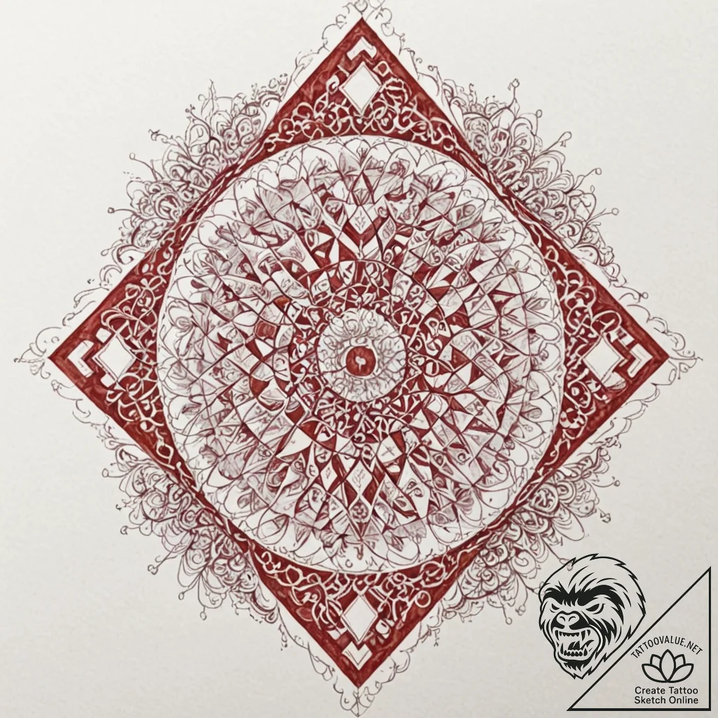 Tattoo sketch, red queen's chessboard (algori... - tattoo sketch (№1752420135_0, 13.07.2025 15:22) — tattoovalue.net