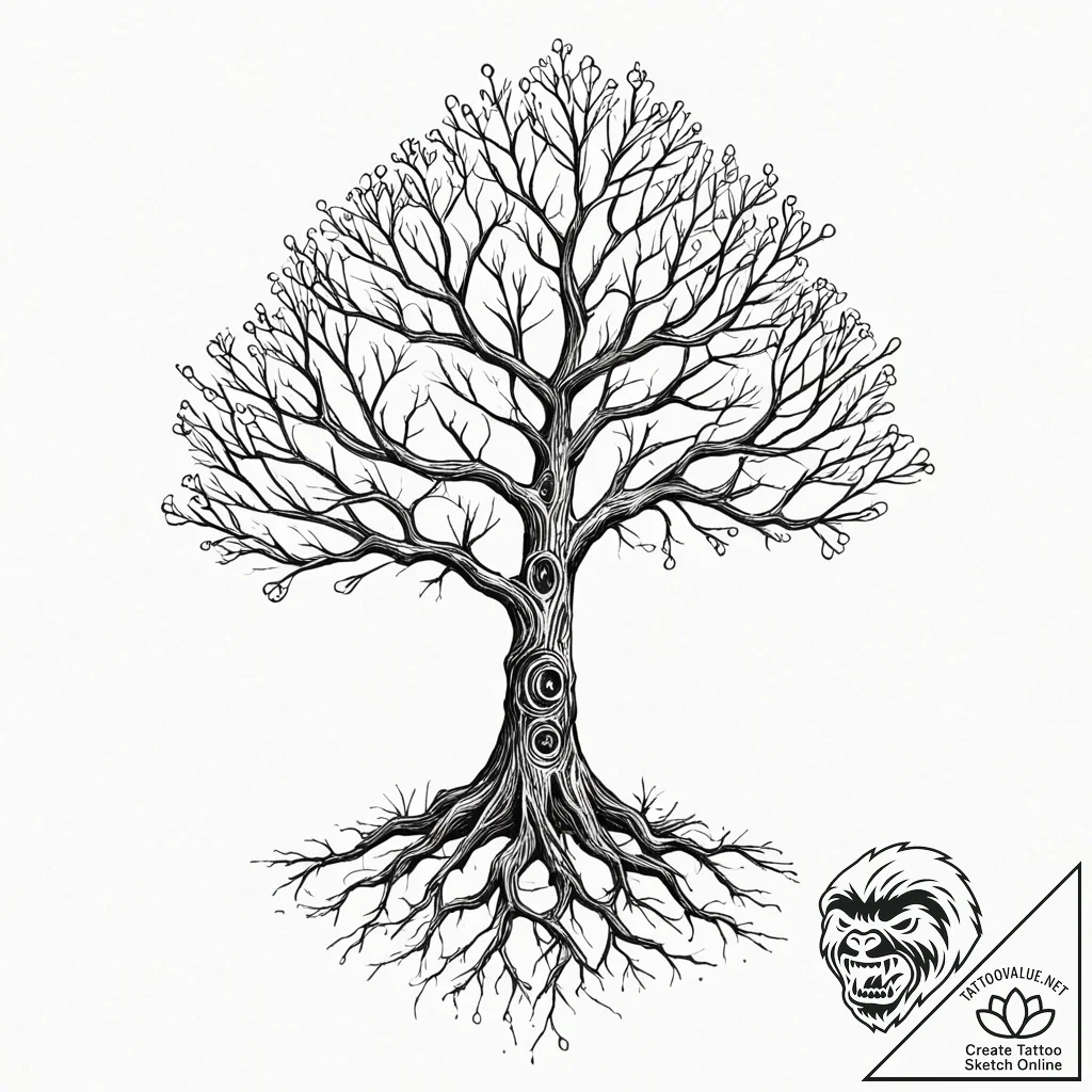 Tattoo sketch, binary tree structure rendered... - tattoo sketch (№1752420475_0, 13.07.2025 15:27) — tattoovalue.net