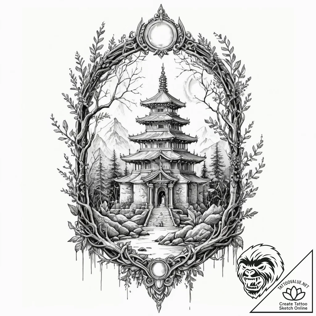 Tattoo sketch, forgotten temple, holographic... - tattoo sketch (№1752420559_0, 13.07.2025 15:29) — tattoovalue.net