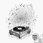 Tattoo sketch, broken record player emitting… – tattoo sketch (№1752421501_0, 13.07.2025 15:45) — tattoovalue.net