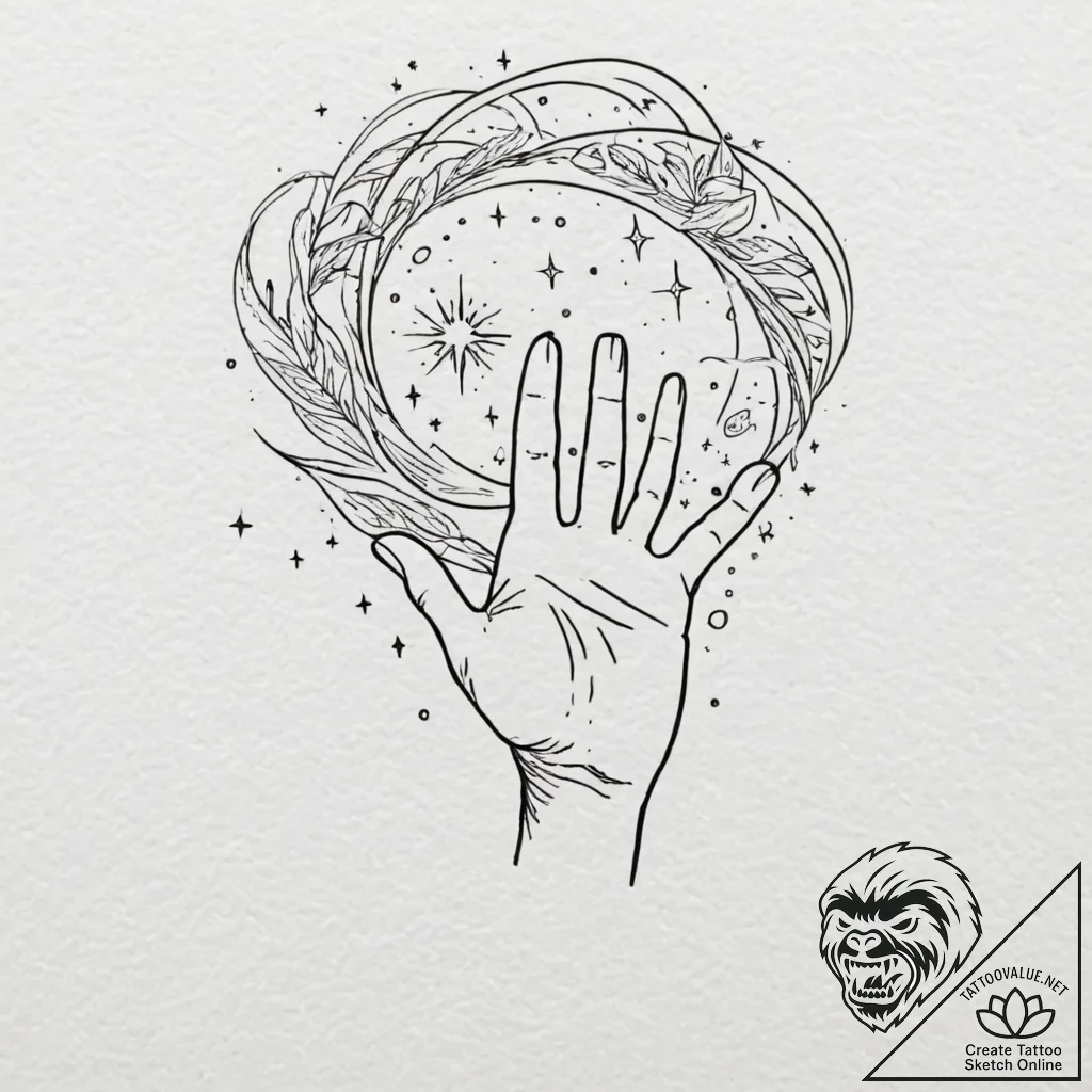 Tattoo sketch, reaching hand, starlight grasp... - tattoo sketch (№1752421583_0, 13.07.2025 15:46) — tattoovalue.net