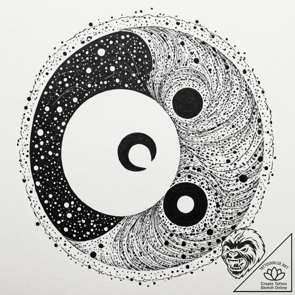 Tattoo sketch, duality of data, a yin-yang sy... - tattoo sketch (№1752421920_0, 13.07.2025 15:52) — tattoovalue.net