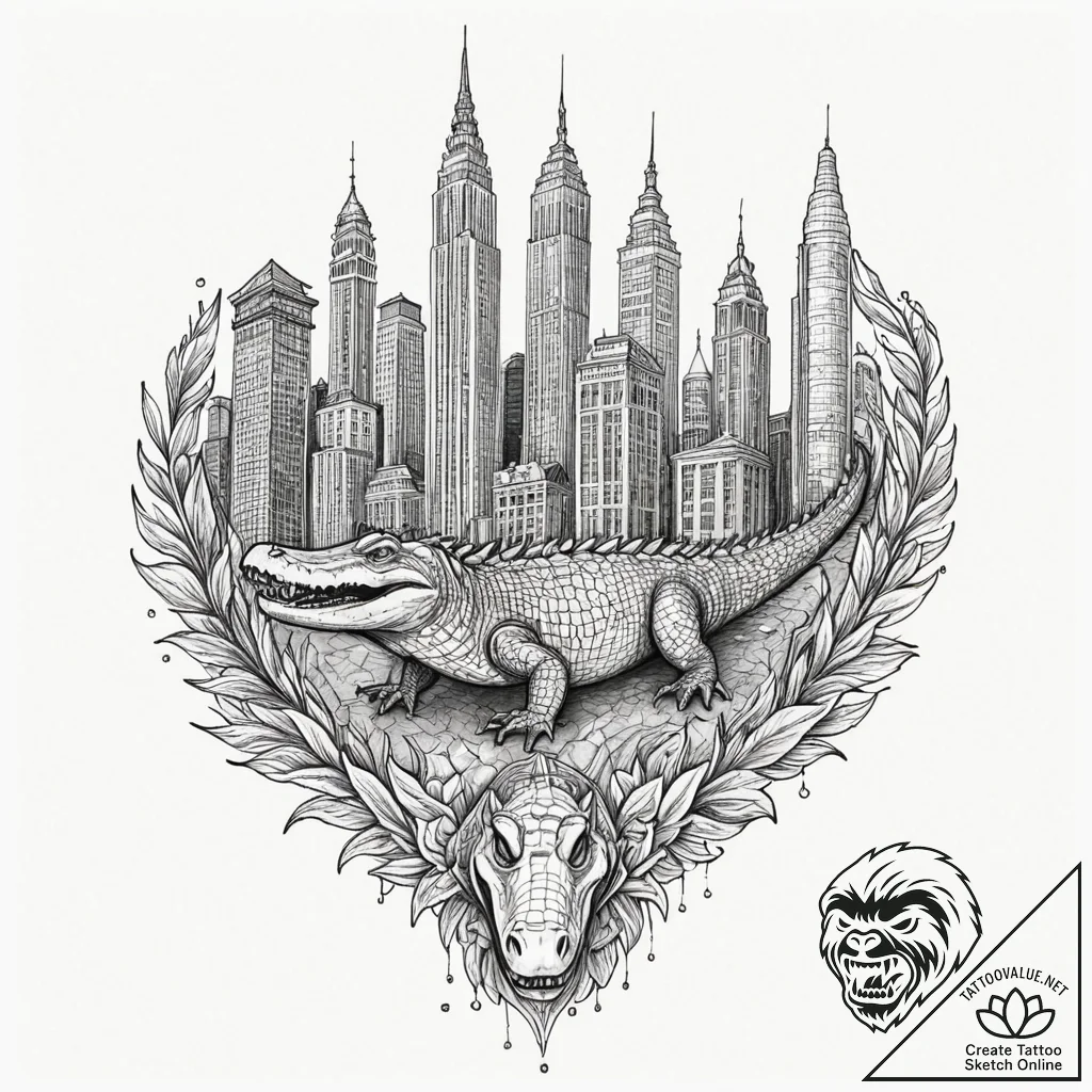 Tattoo sketch, an alligator wearing a crown o... - tattoo sketch (№1752422255_0, 13.07.2025 15:57) — tattoovalue.net