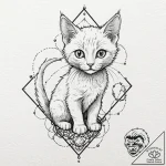Tattoo sketch, quantum kitten, a playful kitt… – tattoo sketch (№1752422425_0, 13.07.2025 16:00) — tattoovalue.net