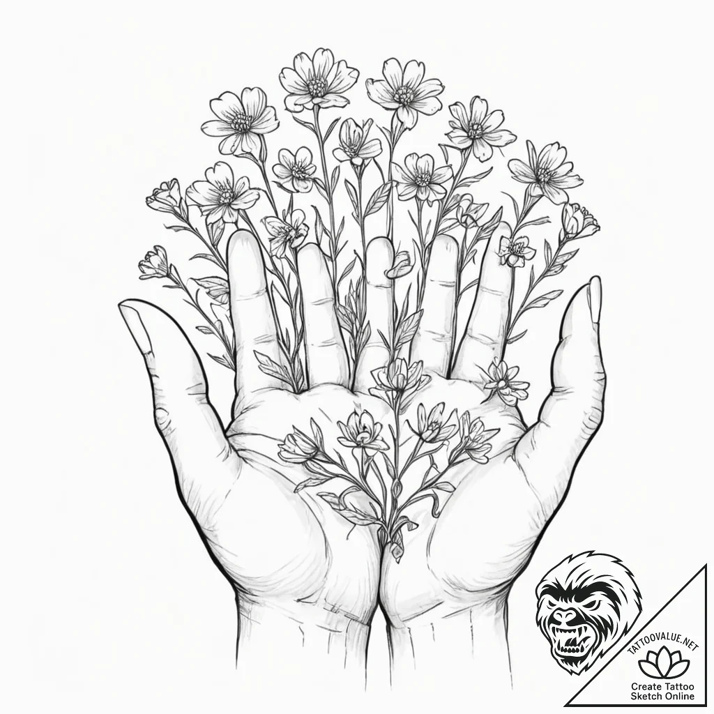Tattoo sketch, nurturing nano-bots, a human h... - tattoo sketch (№1752422504_0, 13.07.2025 16:01) — tattoovalue.net