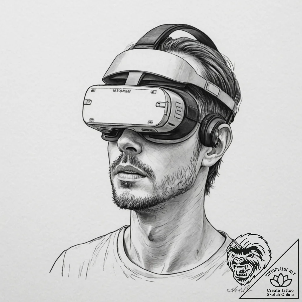 Tattoo sketch, immersive vr headset, real wor... - tattoo sketch (№1752423334_0, 13.07.2025 16:15) — tattoovalue.net