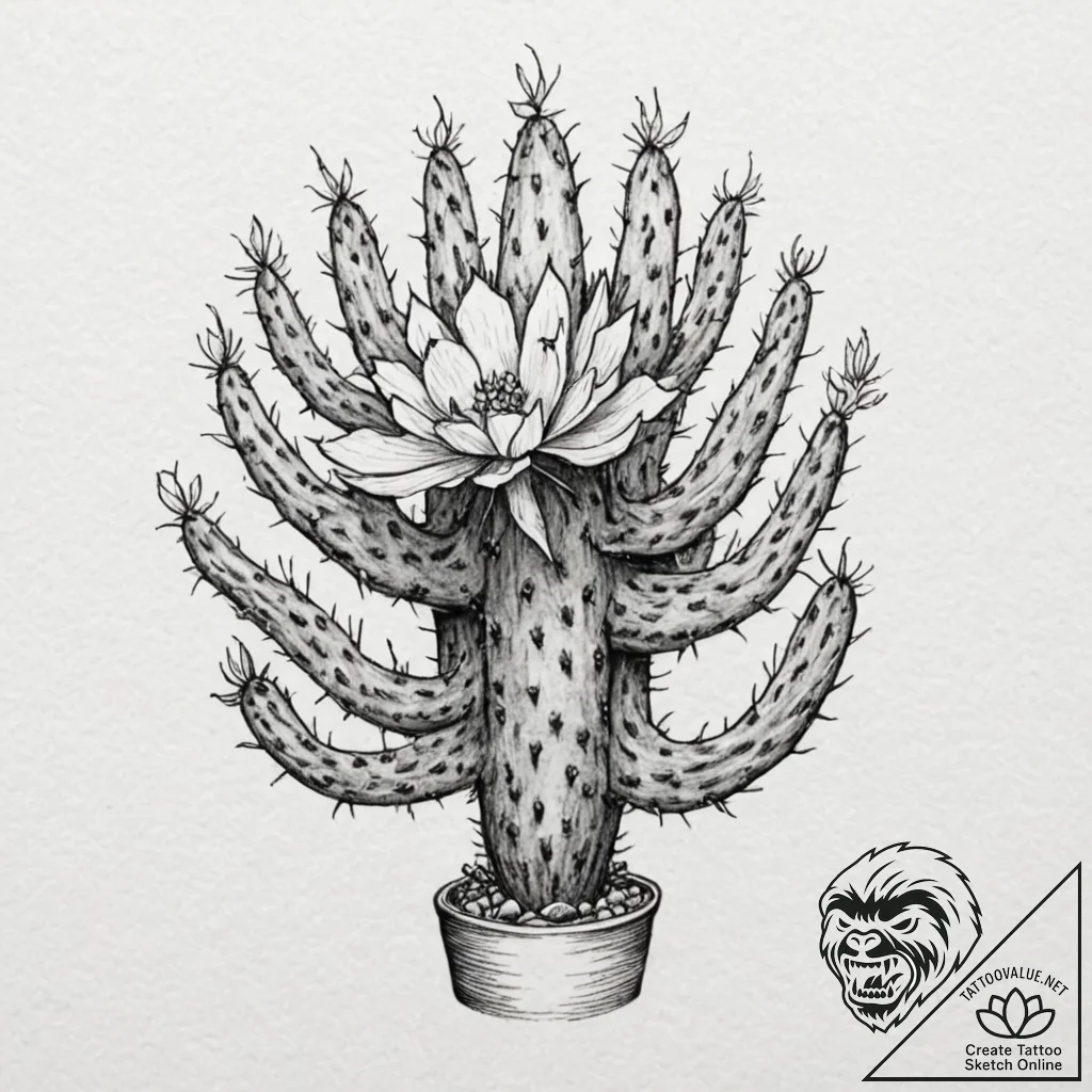 Tattoo sketch, cactus bloom in desert: a resi... - tattoo sketch (№1752424898_0, 13.07.2025 16:41) — tattoovalue.net