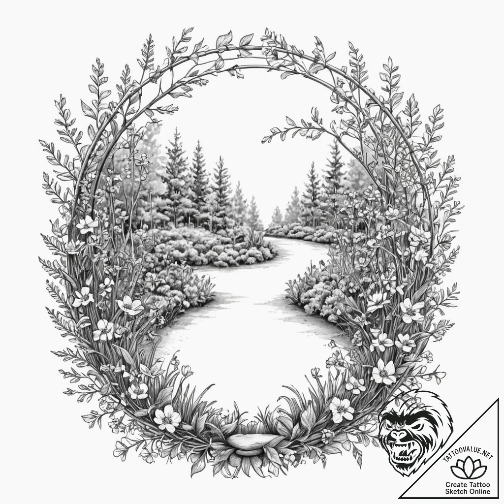 Tattoo sketch, logic gate garden, a garden la... - tattoo sketch (№1752425070_0, 13.07.2025 16:44) — tattoovalue.net