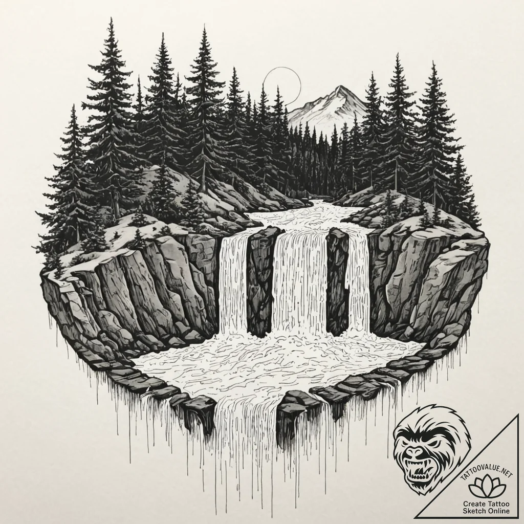 Tattoo sketch, data stream waterfall, a majes... - tattoo sketch (№1752425155_0, 13.07.2025 16:45) — tattoovalue.net