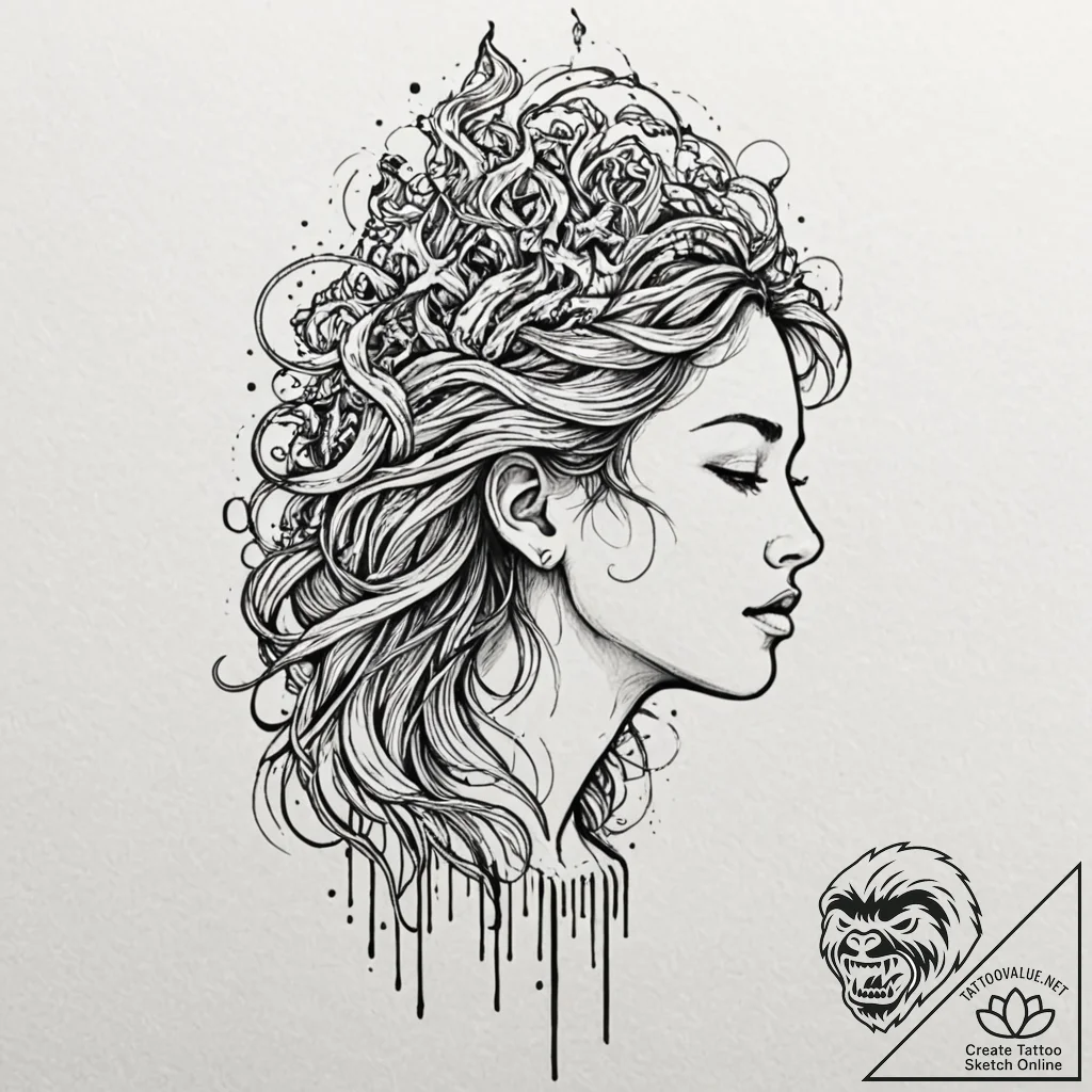 Tattoo sketch, cognitive cascade: a stylized... - tattoo sketch (№1752425579_0, 13.07.2025 16:52) — tattoovalue.net