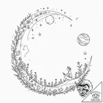 Tattoo sketch, cosmic gardener: a figure tend… – tattoo sketch (№1752425747_0, 13.07.2025 16:55) — tattoovalue.net