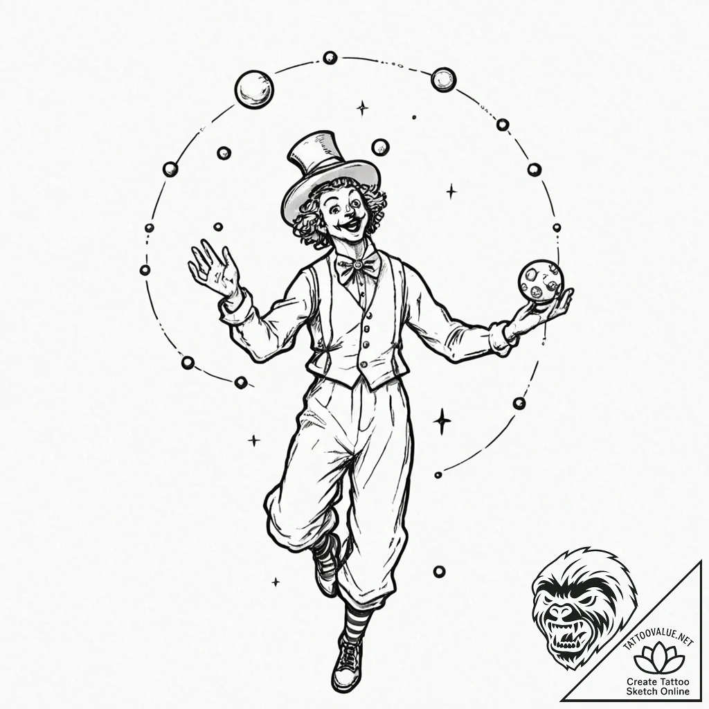 Tattoo sketch, juggler of celestial spheres,... - tattoo sketch (№1752425914_0, 13.07.2025 16:58) — tattoovalue.net