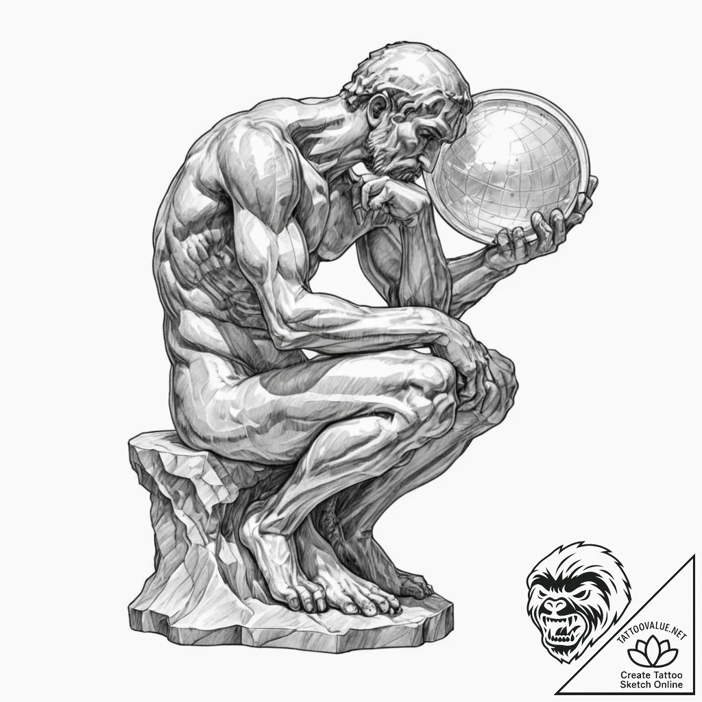 Tattoo sketch, the thinker (rodin), digital c... - tattoo sketch (№1752425998_0, 13.07.2025 16:59) — tattoovalue.net