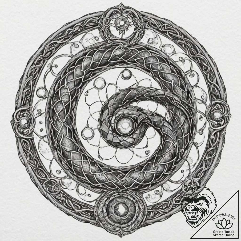 Tattoo sketch, serpent of quantum wisdom, a s... - tattoo sketch (№1752426864_0, 13.07.2025 17:14) — tattoovalue.net