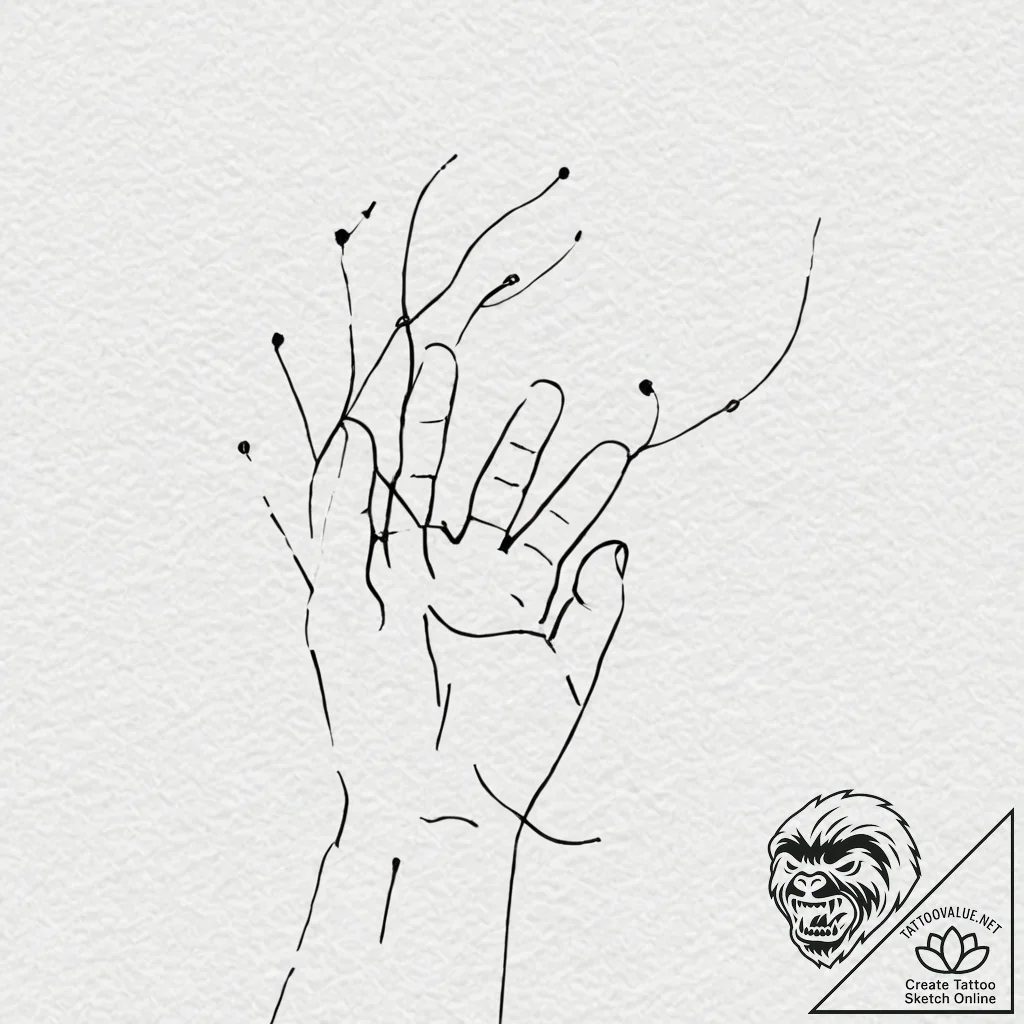 Tattoo sketch, unseen threads of fate, a huma... - tattoo sketch (№1752427036_0, 13.07.2025 17:17) — tattoovalue.net