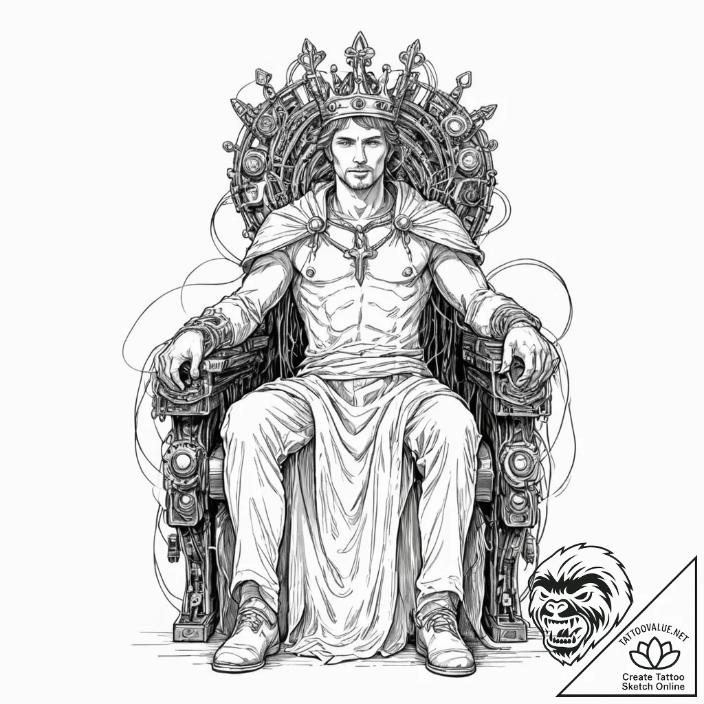 Tattoo sketch, king of bytes, a stylized huma... - tattoo sketch (№1752427472_0, 13.07.2025 17:24) — tattoovalue.net